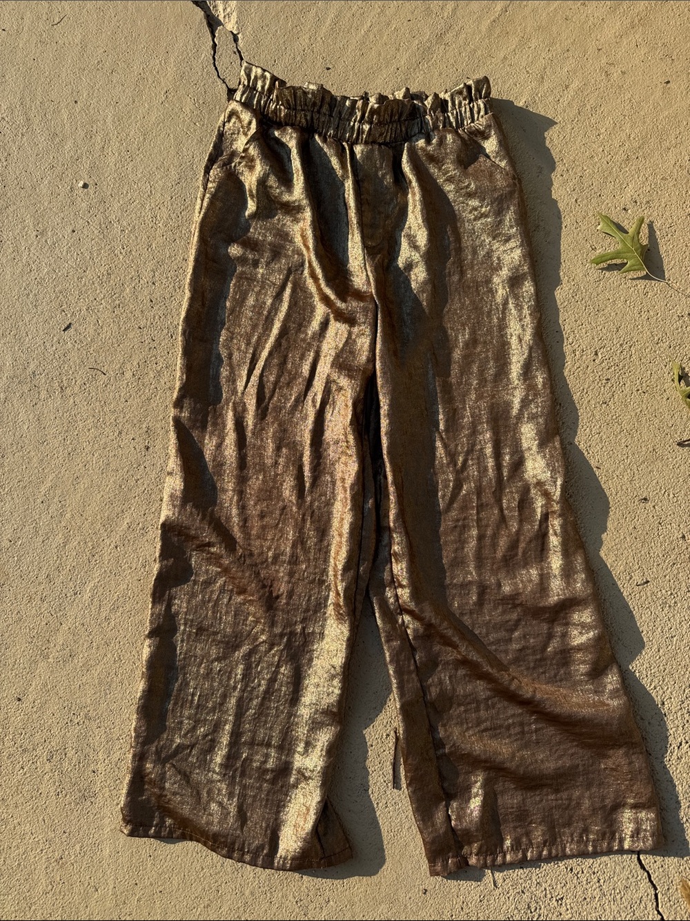 Cat & Jack Metallic Bronze Wide-Leg Pull-On Pants size XL (14)